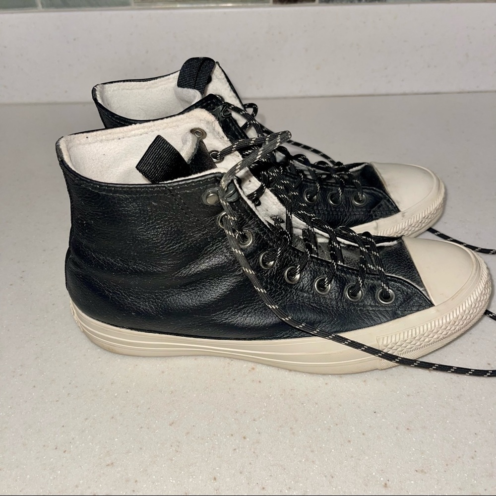 Black leather high top converse Mens 6.5/Womens 8.5